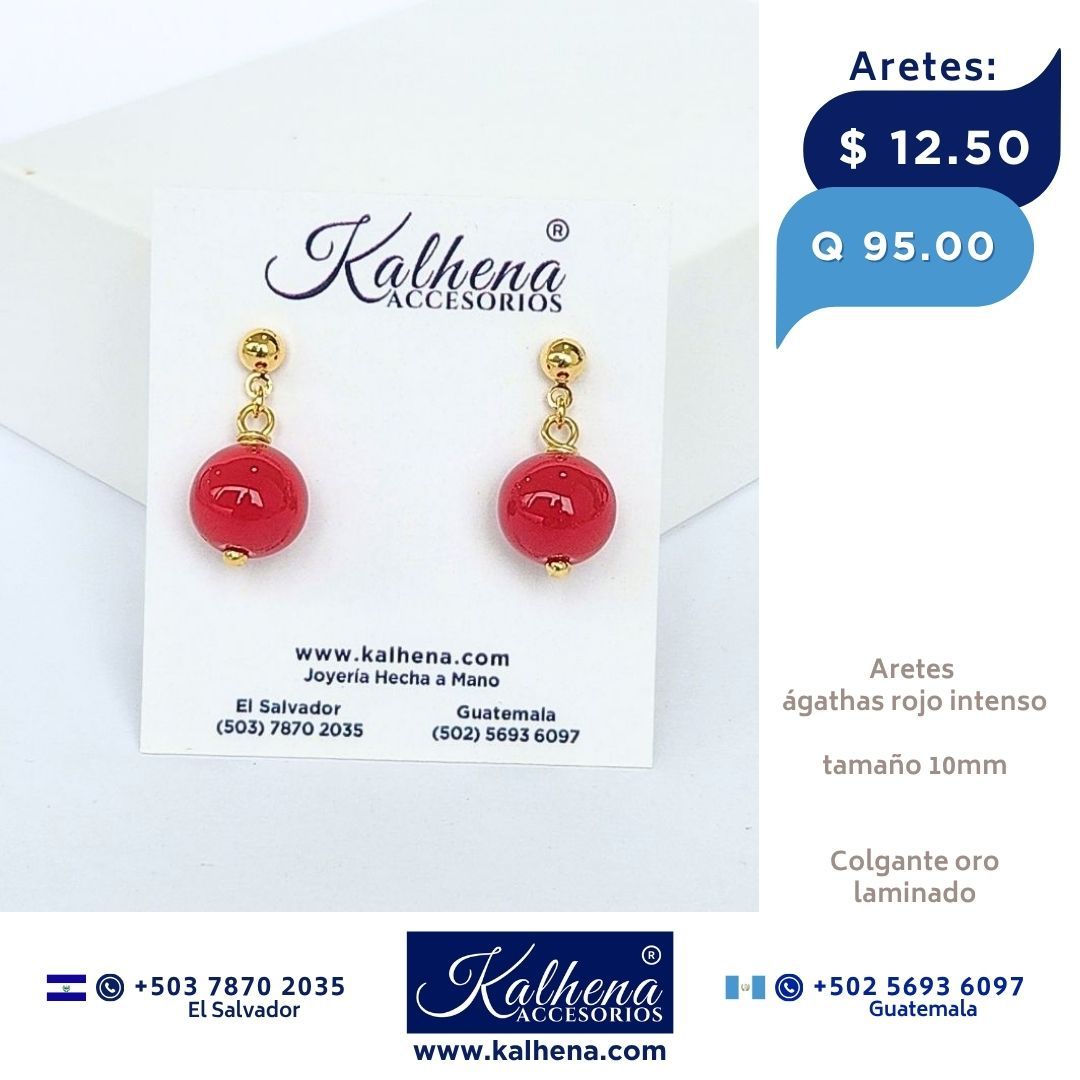 Aretes Agatha rojo intenso