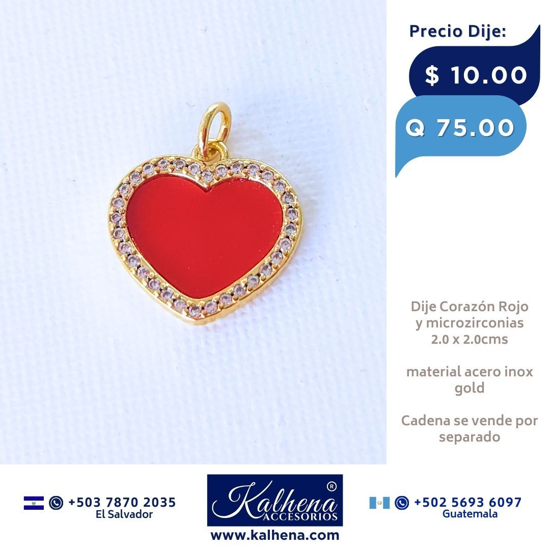 Dije Corazón rojo y microzirconias