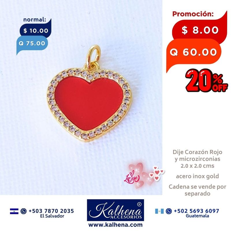 Dije Corazón rojo y microzirconias Dije Corazón rojo y microzirconias