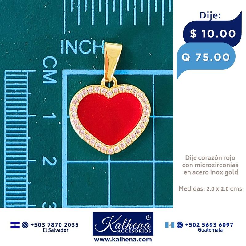 Dije Corazón rojo y microzirconias