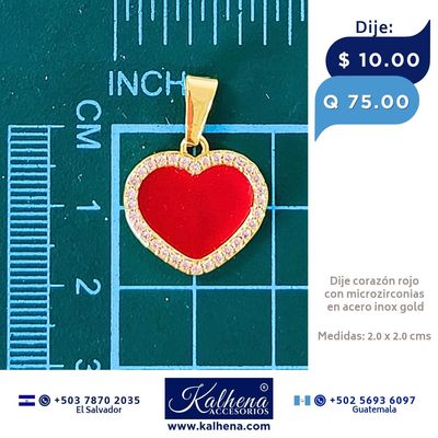 Dije Corazón rojo y microzirconias