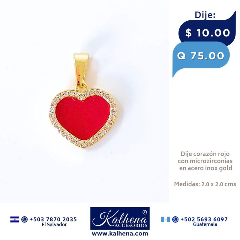 Dije Corazón rojo y microzirconias
