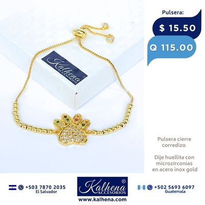 Pulsera cierre corredizo Dije Huellita con microzirconias