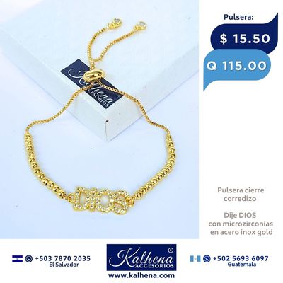 Pulsera cierre corredizo Dije DIOS con microzirconias Pulsera cierre corredizo Dije DIOS con microzirconias
