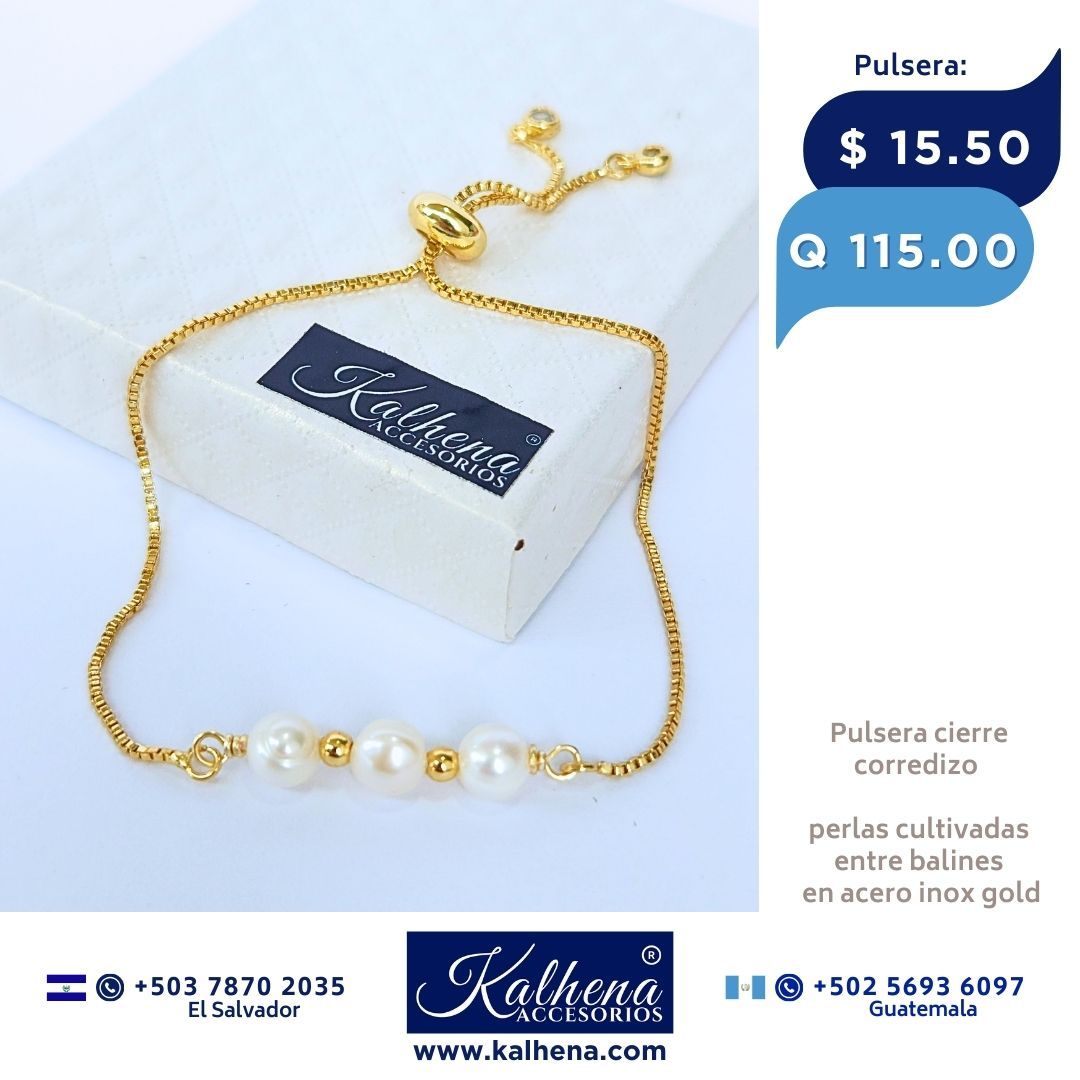 Pulsera cierre corredizo desde 1 hasta 3 Perlas Cultivadas (opcion a elegir)