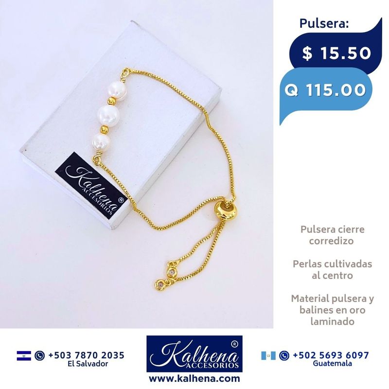 Pulsera cierre corredizo desde 1 hasta 3 Perlas Cultivadas (opcion a elegir)