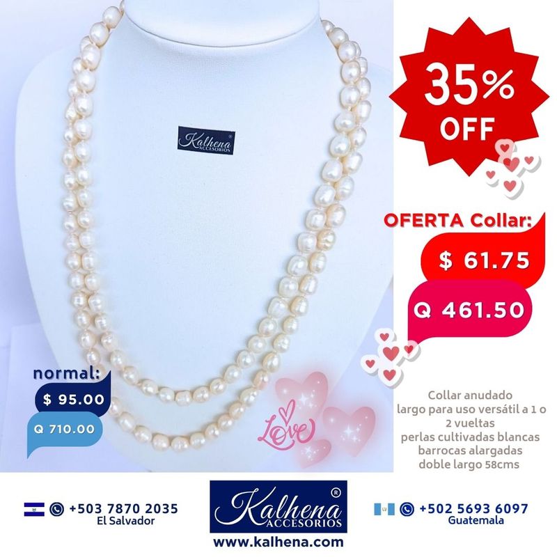 Collar largo perlas cultivadas barrocas alargadas blancas