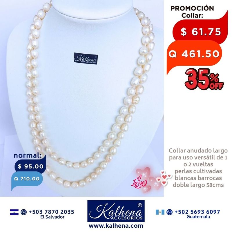 Collar largo perlas cultivadas barrocas alargadas blancas Collar largo perlas cultivadas barrocas alargadas blancas