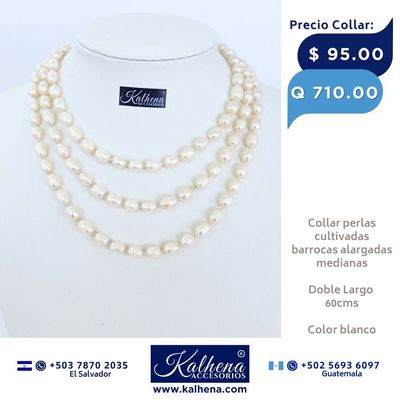 Collar largo perlas cultivadas barrocas alargadas blancas