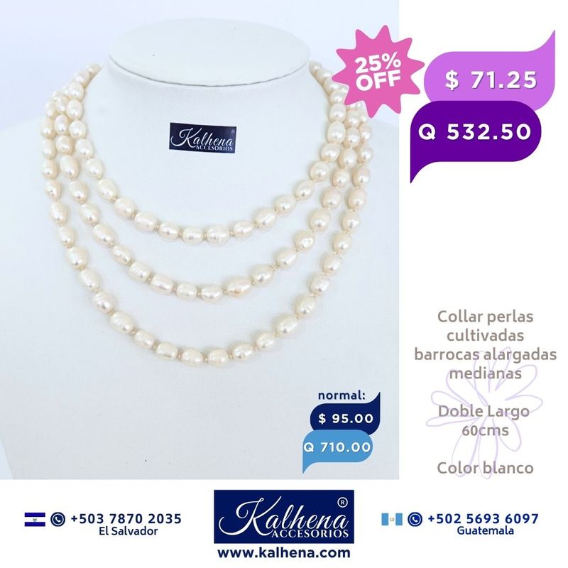 Collar largo perlas cultivadas barrocas alargadas blancas Collar largo perlas cultivadas barrocas alargadas blancas