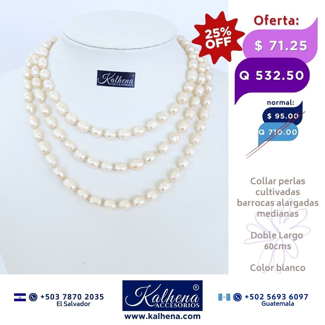 Collar largo perlas cultivadas barrocas alargadas blancas