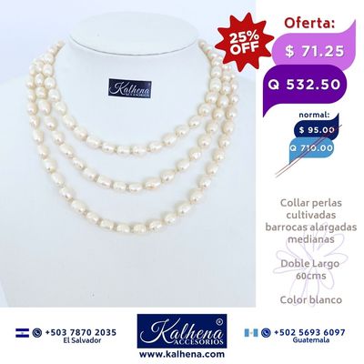 Collar largo perlas cultivadas barrocas alargadas blancas Collar largo perlas cultivadas barrocas alargadas blancas