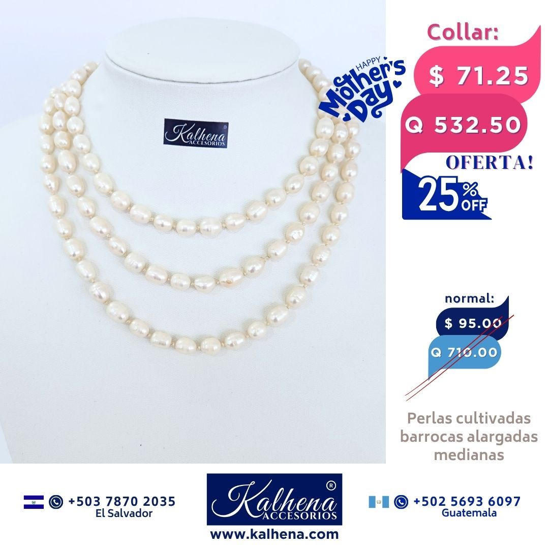 Collar largo perlas cultivadas barrocas alargadas blancas