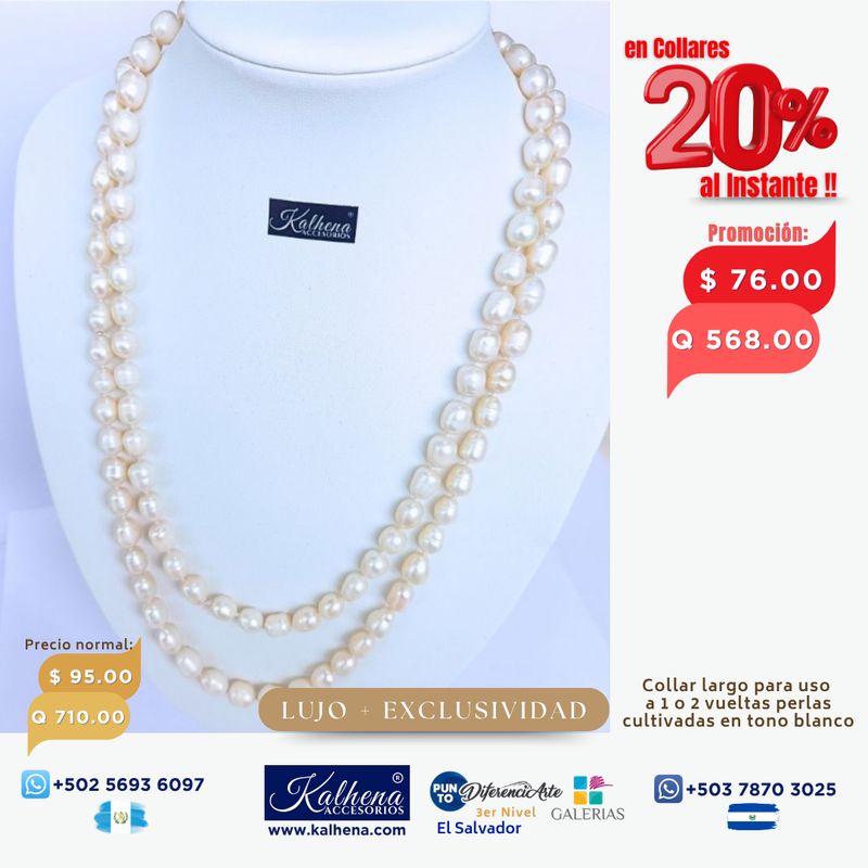 Collar largo perlas cultivadas barrocas alargadas blancas