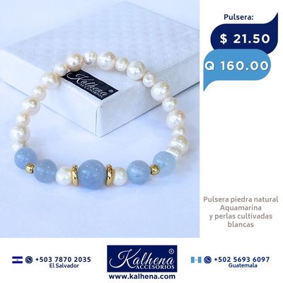 Pulsera 5 Aquamarinas y perlas cultivadas