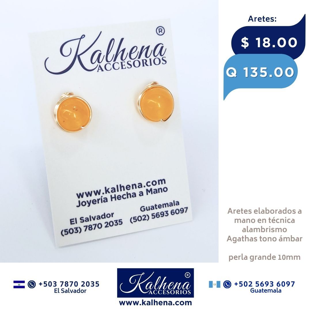 Aretes elaborados a mano Agathas tono ambar 10mm