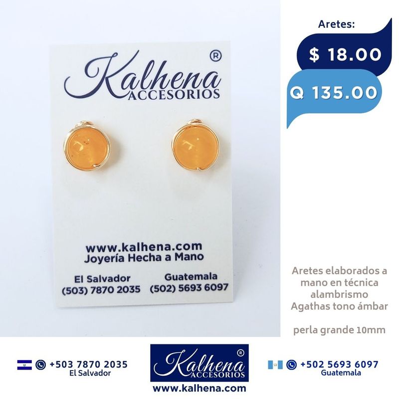 Aretes elaborados a mano Agathas tono ambar 10mm