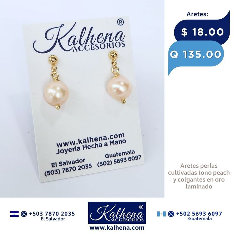 Aretes perla cultivada barroca redonda tono peach Aretes perla cultivada barroca redonda tono peach
