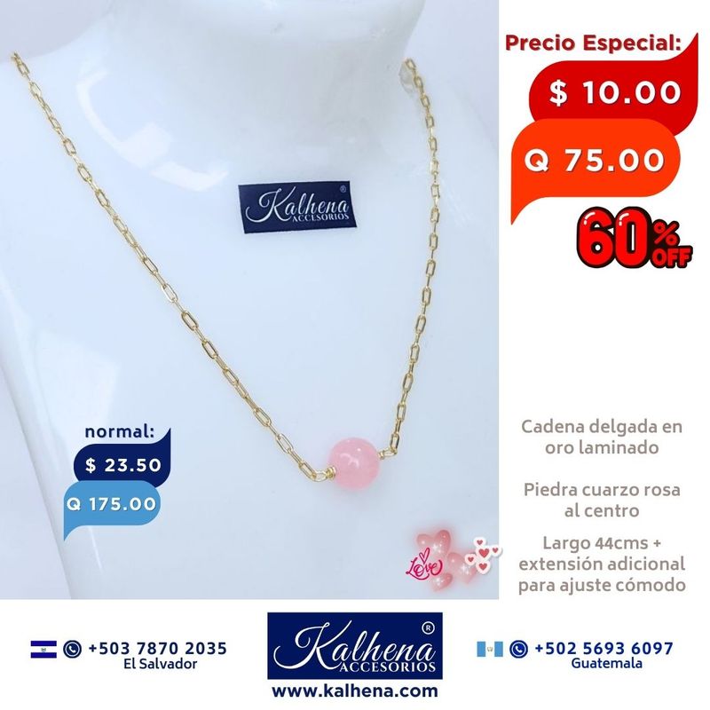 Cadena oro laminado y piedra cuarzo rosa Cadena oro laminado y piedra cuarzo rosa