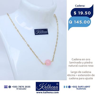 Cadena oro laminado y piedra cuarzo rosa