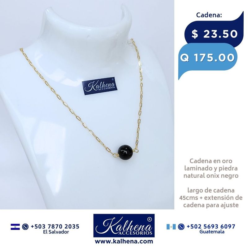 Cadena oro laminado y piedra onix negro