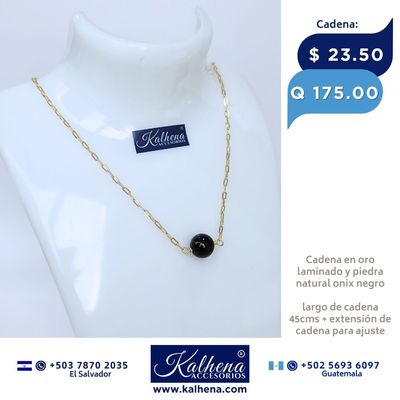 Cadena oro laminado y piedra onix negro