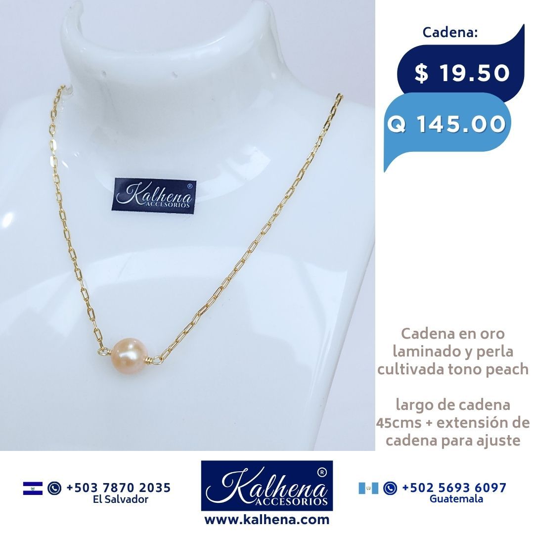 Cadena oro laminado y perla cultivada peach
