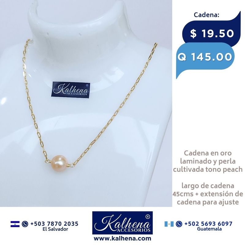 Cadena oro laminado y perla cultivada peach Cadena oro laminado y perla cultivada peach