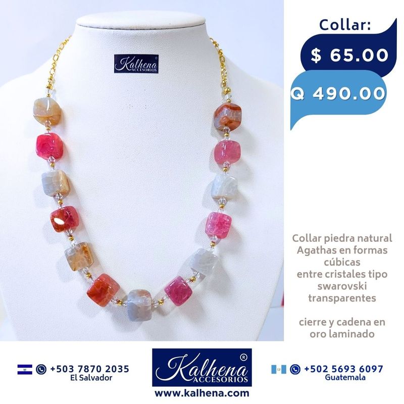 Collar Agathas piedra natural en formas cúbicas entre cristales tipo swarovski
