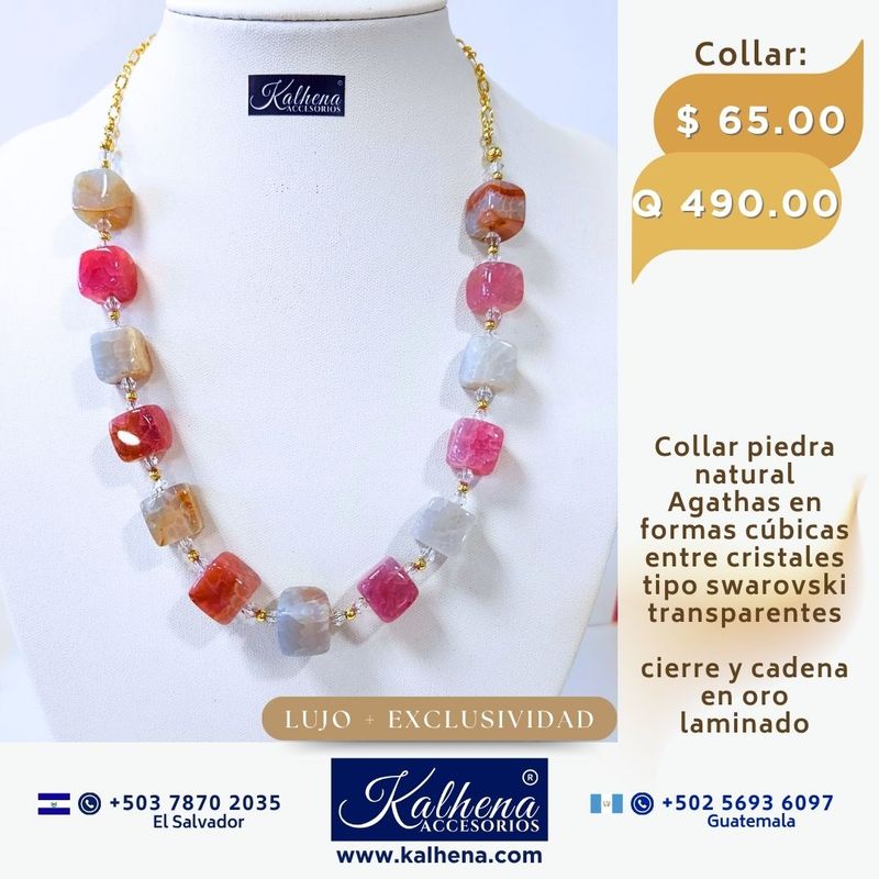Collar Agathas piedra natural en formas cúbicas entre cristales tipo swarovski