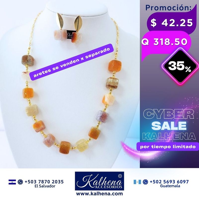 Collar Agathas piedra natural en formas cúbicas entre cristales tipo swarovski
