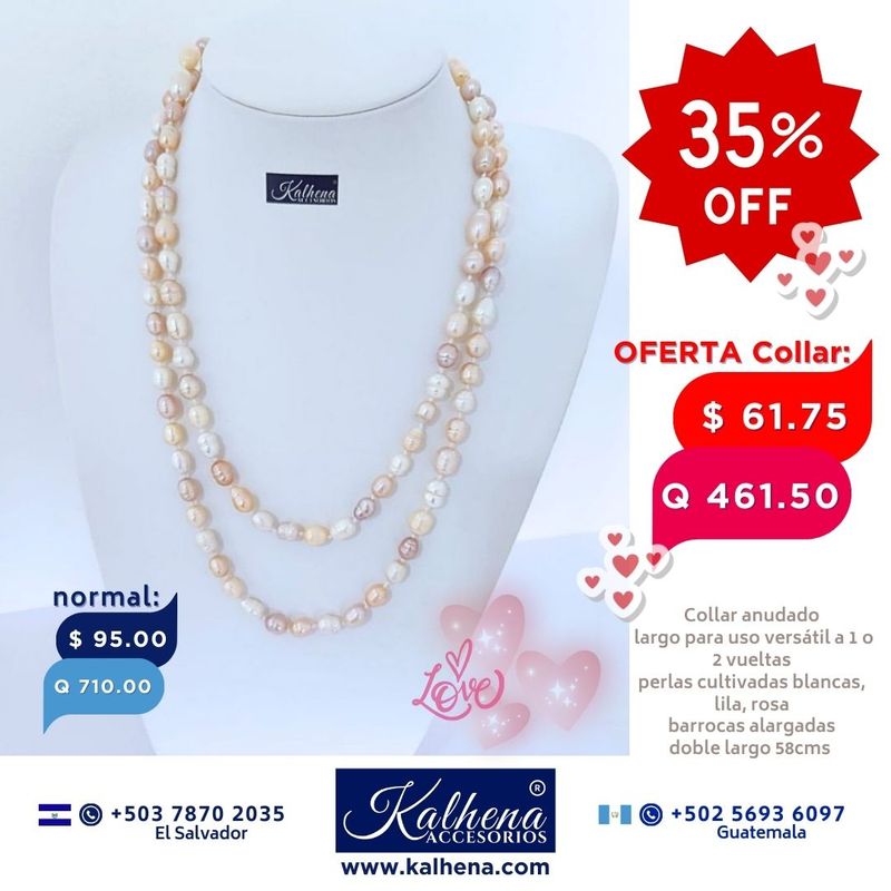 Collar largo perlas cultivadas alargadas: lila/rosa/blanco