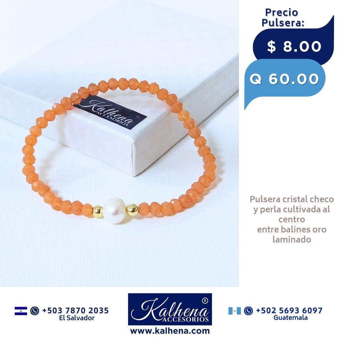 Pulseras cristal checo (nude fuerte)) perla cultivada entre balines oro laminado