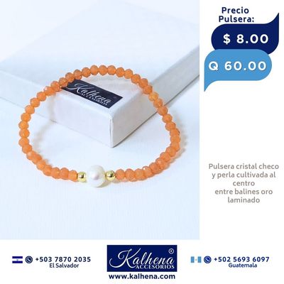 Pulseras cristal checo (nude fuerte)) perla cultivada entre balines oro laminado