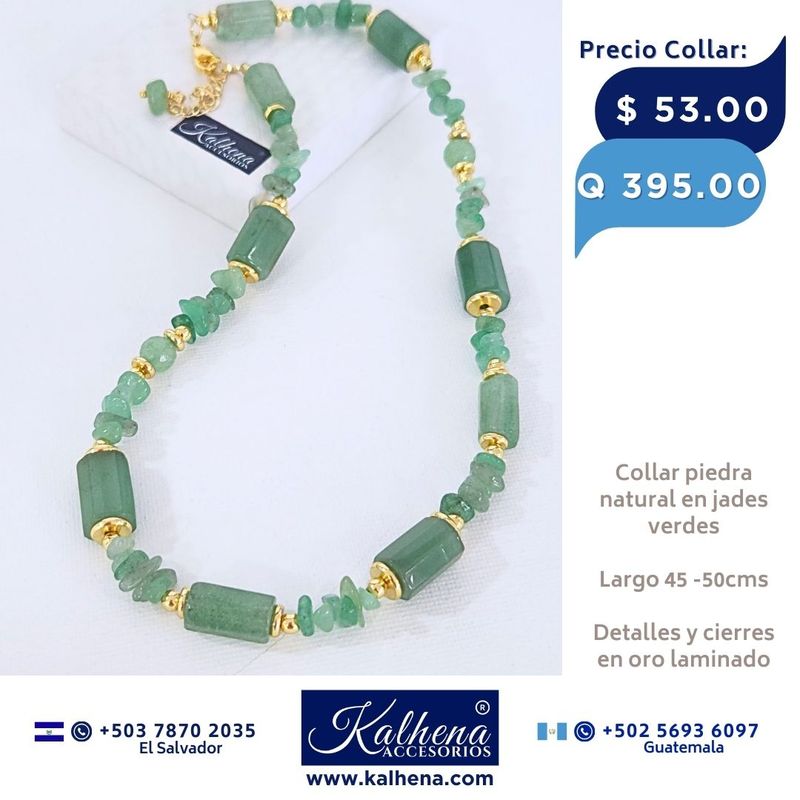 Collar piedra Jade verde entre detalles dorados