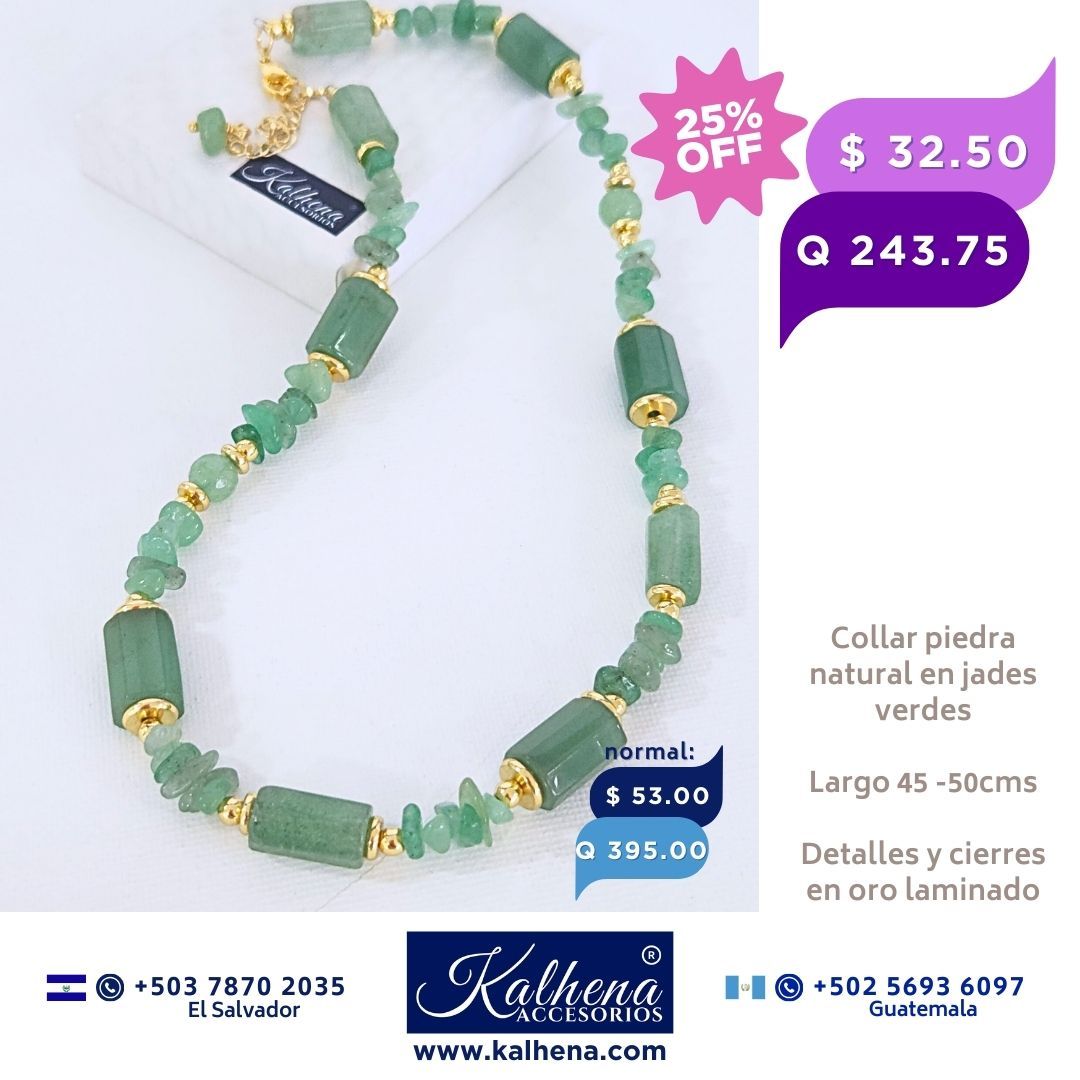 Collar piedra Jade verde entre detalles dorados