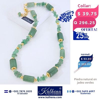 Collar piedra Jade verde entre detalles dorados Collar piedra Jade verde entre detalles dorados