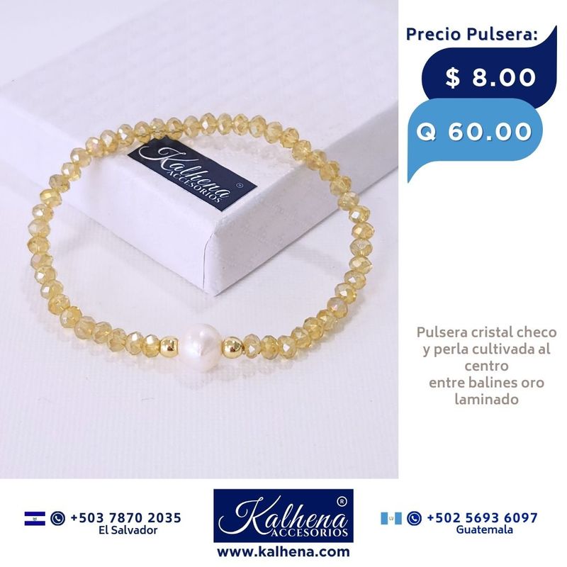 Pulseras cristal checo perla cultivada entre balines oro laminado