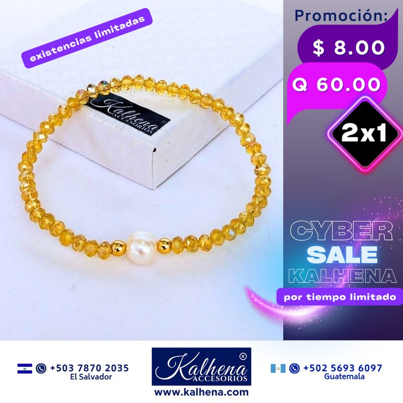 Pulseras cristal checo perla cultivada entre balines oro laminado