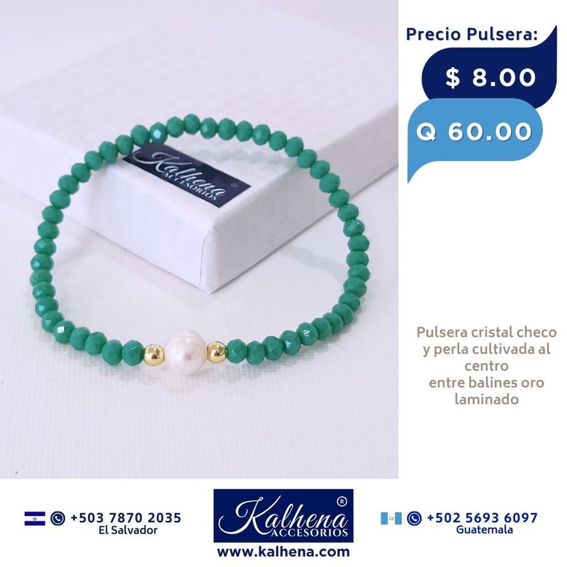 Pulseras cristal checo perla cultivada entre balines oro laminado