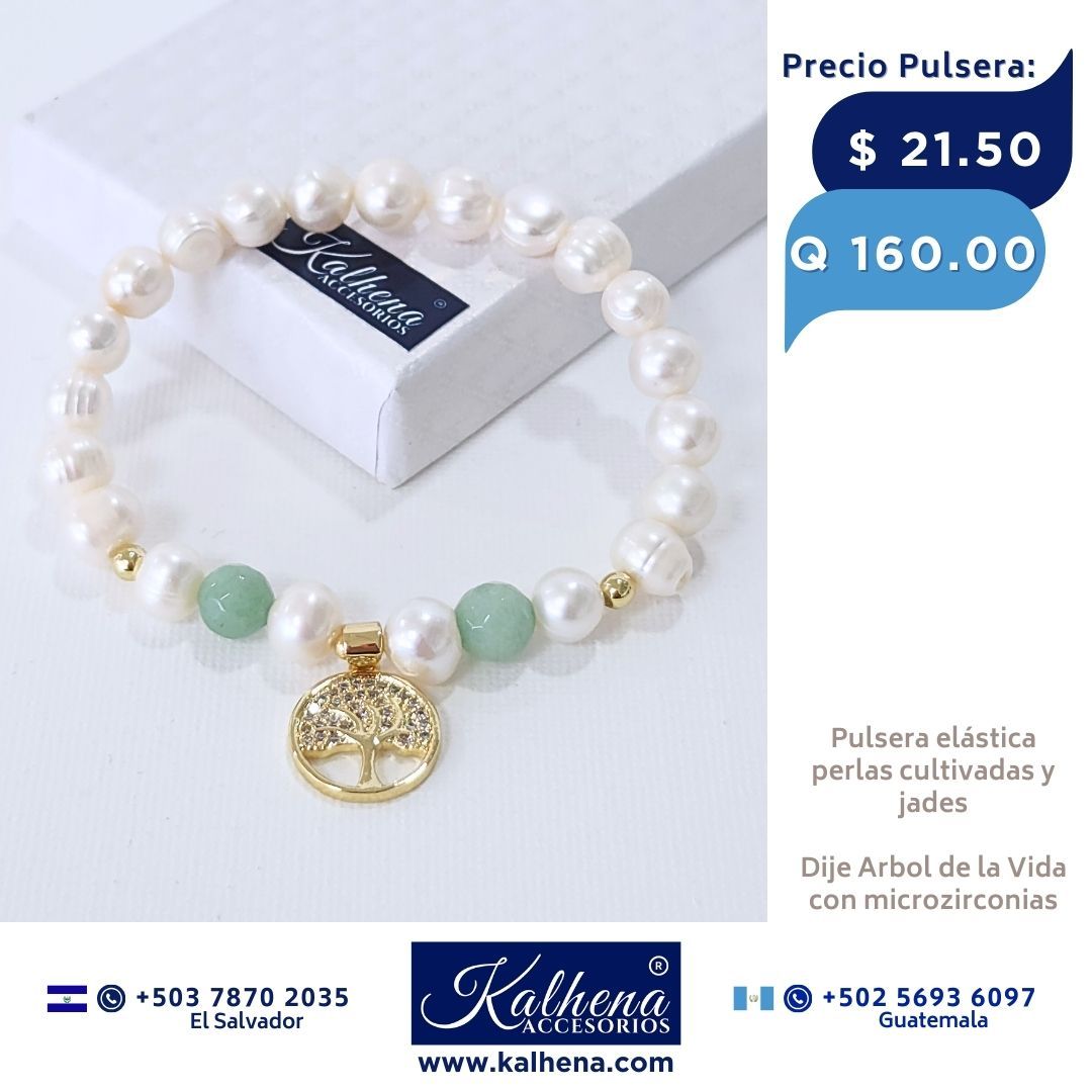 Pulsera piedra natural jades con Dije Arbol de la Vida