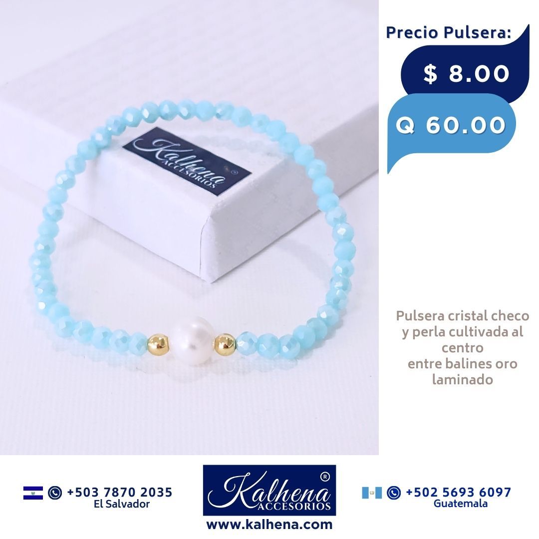 Pulseras cristal checo perla cultivada entre balines oro laminado