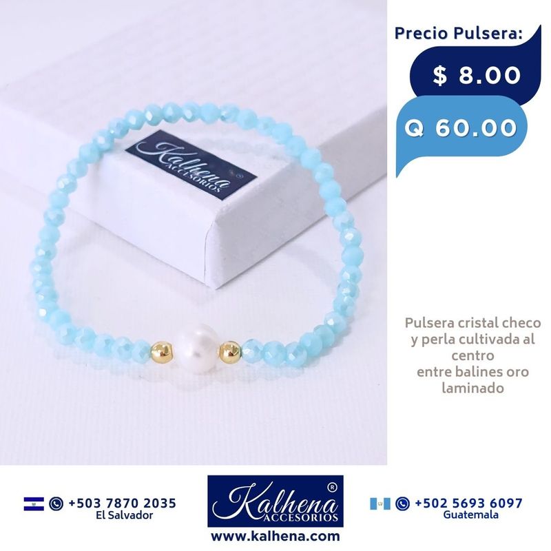 Pulseras cristal checo perla cultivada entre balines oro laminado