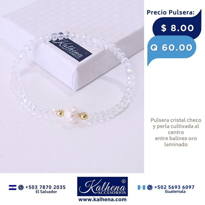 Pulseras cristal checo perla cultivada entre balines oro laminado
