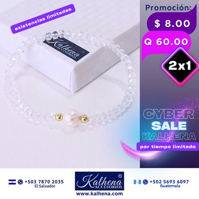 Pulseras cristal checo perla cultivada entre balines oro laminado