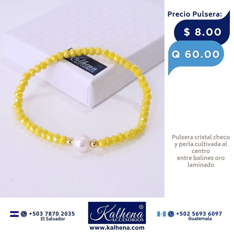 Pulseras cristal checo perla cultivada entre balines oro laminado