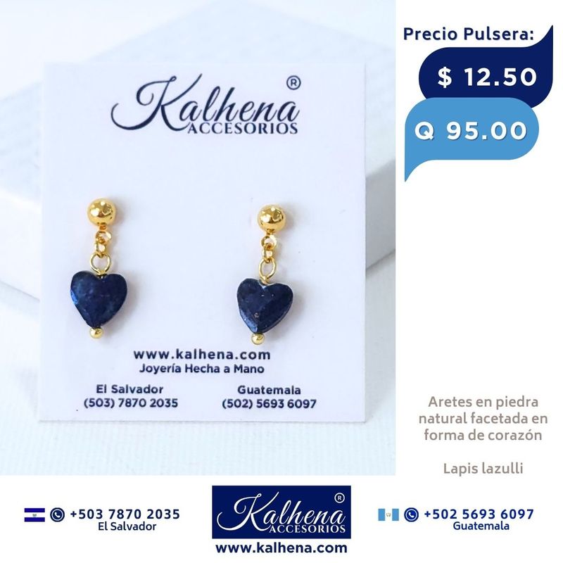 Aretes piedra natural facetada en forma corazón (lapis lazulli) Aretes piedra natural facetada en forma corazón (lapis lazulli)