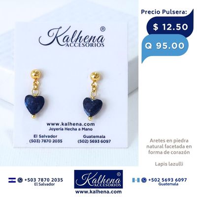 Aretes piedra natural facetada en forma corazón (lapis lazulli)