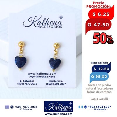 Aretes piedra natural facetada en forma corazón (lapis lazulli)