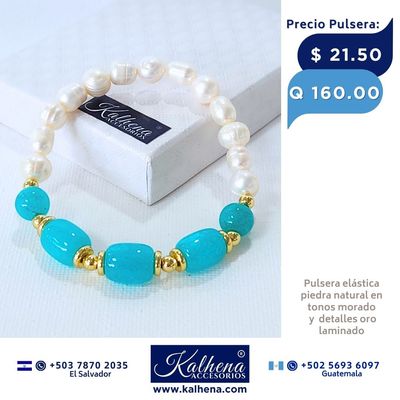 Pulsera piedra natural y perlas cultivadas
